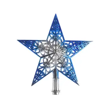 Udhulede juletræ Funklende Stjerne-Glitrende Hængende Xmas Tree Topper Dekoration Ornamenter Home Decor (Sølvblå)