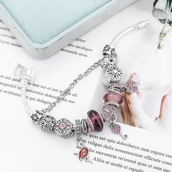 Indlagt zircon dryppe olie emalje perler Pan familie, stil, charme armbånd kvindelige swan lucky clover vedhæng smykker Valentine ' s gave