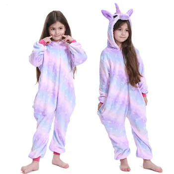 Drenge Piger Flannel Varme Pyjamas Børn Pyjamas Kigurumi Cosplay Unicorn Kigurumi Pijamas Kids Tøj Tæppe Sovekabine For 4-12Yrs