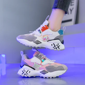 Stilfuld Kvinder Afslappet Sko Læder Far Platform Chunky Sneakers Harajuku Kile koreanske Hvide Alle-match Damer Kører Fodtøj