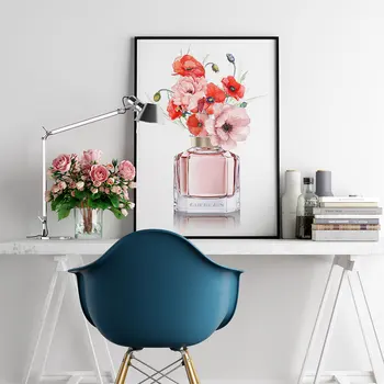 Flower Parfume, Mode Plakat højhælede Sko Lærred Maleri Væg Kunst Print Moderne Billede Til stuen På Væggen i Hjemmet Indretning