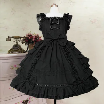 Gothic Lolita Kjole Bow Lace Black Pink Kjole Kvinder Prinsesse Kjole Sød Kawaii Firkantet Krave Mini Vestido Party Dress z1127