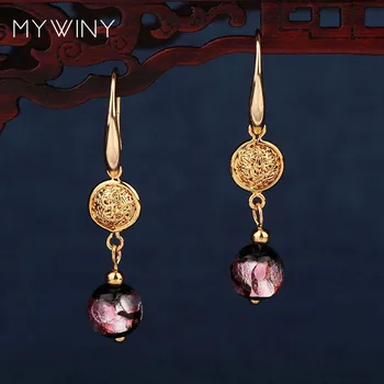 MYWINY kobber natur sten vintage glas, glaseret violet øreringe, mode etnisk øreringe smykker