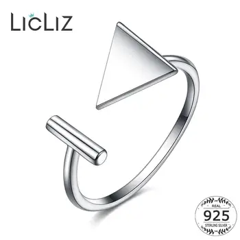 LicLiz 925 Sterling Sølv Trekant Bar Cuff Ringe til Kvinder Geometriske Åbne Justerbar Ring Enkle Sølv Smykker 925 LR0300