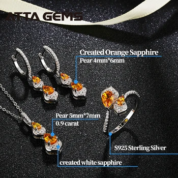 Orange Sterling Sølv Smykker Sæt Orange Safir Unik Ædelsten Pear Shape Kvinder, Bryllup, Engagement Smykker Sæt