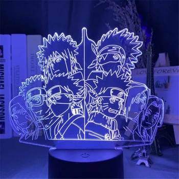 Anime Naruto 3D-Nat Lys Illusion Lys Team 7 Sasuke Kakashi Hatake Itachi Uchiha LED Touch Bord Dekoration Lys Børn Gave