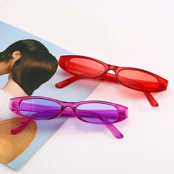 Vintage lille rektangel solbriller kvinder 2018 brand designer, rød, pink, gul, lilla damer mode briller kvindelige oculos retro