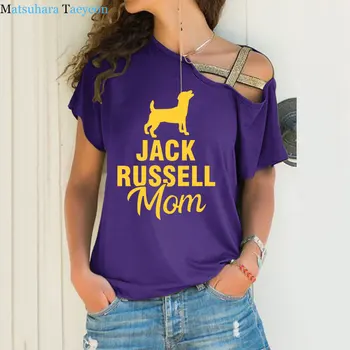 New Jack Russell Mødre Hund T-Shirt kortærmet Bomulds T-shirt til Piger Tee Toppe Kvinde Tøj Uregelmæssige Skævt på Tværs af Forbinding