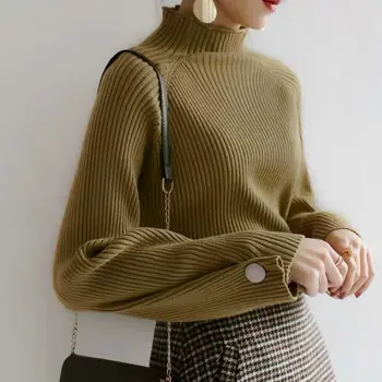 Vintage Sweater Kvinder Elegant Strikket Pullover Kvindelige Rullekrave Lange Ærmer Casual Koreanske Strik Efteråret 2020 Kontor Dame