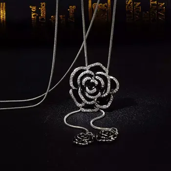 Camellia Sorte Blomster Berømt Luksus Mærke Designer Neckless collares largos Charme Smykker Lang Halskæde Til Kvinder