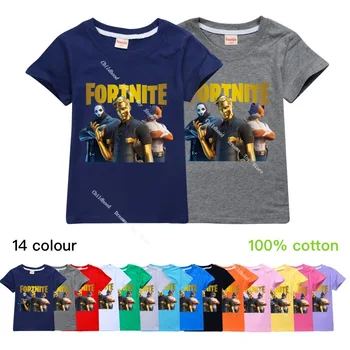 14 Farve Fortnite Børns kortærmet T-shirt i Bomuld T-shirts Dreng Kid Drenge Piger Toppe Skjorter Streetwear Børn Tshirt O-Hals