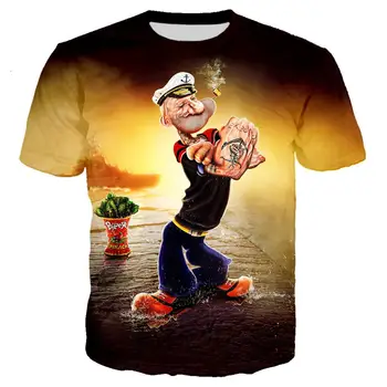 Sjove Popeye T-shirt 3D-Print Mænd/kvinder Sommer T-shirt Mænd Punk Crewneck t-shirt Tøj Oversized Toppe 5XL