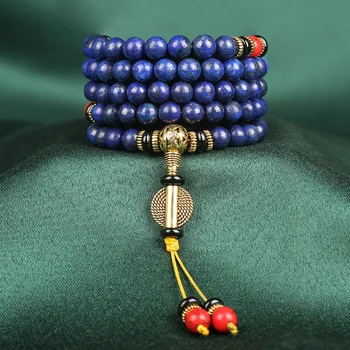 Engros 5A Lapis Lazuli Sten Armbånd 108 Buddhistiske Bøn Perler Mala Beaded Armbånd Mænd Kvinder Healing Energi Mala Dropship