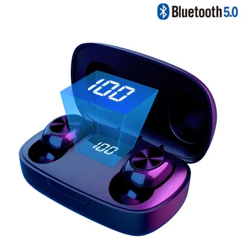 TWS Bluethooth Hovedtelefon-Knap Kontrol, Trådløse Hovedtelefoner, LED Display IPX7 Vandtæt støjreducerende Øretelefoner Med Mikrofon