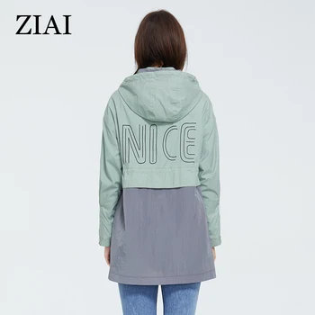 ZIAI 2020 Foråret hætteklædte skyttegrav frakke kvinder lys grøn mode mid-længde med Stor lomme og lynlås, sport kvindelige ZS-3068