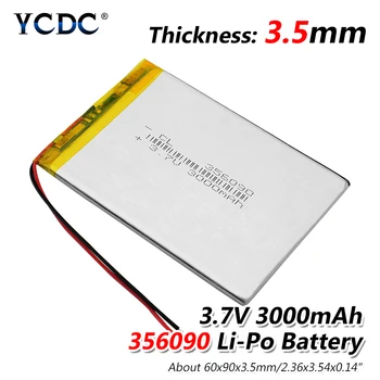 356090 Lithium-Batteri 3,7 V 3000mAh Li-Po Genopladeligt Batteri 356090 Med PCB Til MP4 MP5 DVD-GPS-PAD Kameraet E-bog-Power Bank