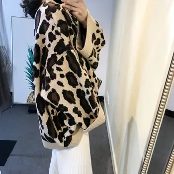 Bella filosofi Leopard Sweater Kvinder O Neck langærmet Trøjer Vintage Løse Toppe Nye koreanske Mode Streetwear Trække Femme
