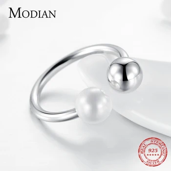 Modian 925 Sterling Sølv Round Mode Klart Shell Pearl Finger Ringe Luksus Charme Smykker Til Kvinder Sølv Ring Anel