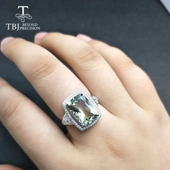 TBJ,Stor pude, 12ct naturlig grøn ametyst kvarts ædelsten smykker sæt vedhæng ring 925 sterling sølv klassisk gave til kvinder