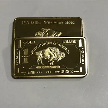 10 stk Buffalo bar 1 OZ guld belagt Yellow stone parken Buff dyr barren badge 50 mm x 28 mm collectible barer