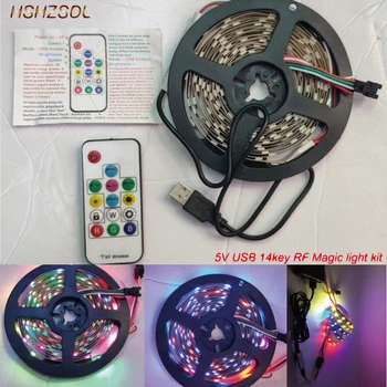 USB 5V 14key RF-trådløs kontrol-LED Strip sæt Multi farve Drøm Farve WS2812 RGB Strip SMD5050 Belysning med Fjernbetjening