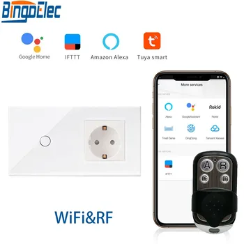 Bingoelec EU-Standard WIFI Remote Switch 1 Gang 1 Måde Trådløse Smart Home Automation kontakt på Væggen Tyskland Socket Kontrol Af Tuya