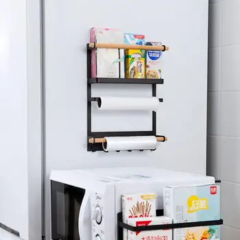 Metal Magnetisk Køleskab Hylde Køkken Spice Stativer Mikrobølgeovn Side Storage Rack Plast Wrap Væv Organizer