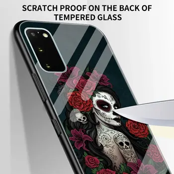 Hærdet Glas Phone Case For Samsung Galaxy S20 FE 5G S21 Ultra S10e S10 S9 S8 Plus Blomst Kraniet Shell Dække Coque Fundas Capa