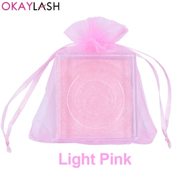 OKAYLASH Engros 2020 Nyeste Smukke Unikke Stil Tom Pink Klar Eyelash Emballage Tilfældet med Silke Organza Snøre Bag