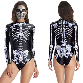 Skræmmende Skelet Cosplay Halloween Kostume Til Kvinder Day Of The Dead Buksedragt Trykt Horror Djævelen Plus Size Carnival Part Bære