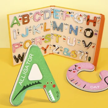 Træ-26 brev magnetisk køleskab klistermærker montessori 3D puslespil alfabet matchende pædagogisk legetøj for børn gaver