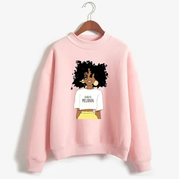 Melanin Poppin Kvindelige Pullover Sort Afrikanske Krøllet Hår Pige Toppe 2019 Ulzzang Hvid Sweatshirt Kvinder Hættetrøje Toppe Tøj