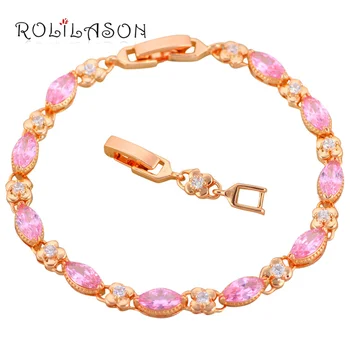 ROLILASON Top kvalitet Golden Pink Zircon design Armbånd til kvinder Sundhed, Nikkel, Bly fri mode smykker TB1135