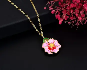 Bohemia Smykker Symmetrisk Stor Blomst Kronblad Halskæde til Kvinder Blå Pink Emalje Luksus Gul Guld Farve Kæde