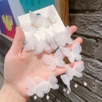Korea Style Pige Øreringe Ferie Lange Butterfly Overdrivelse Søde Dråbe Øreringe til Kvinder Mode Jewlry Tilbehør