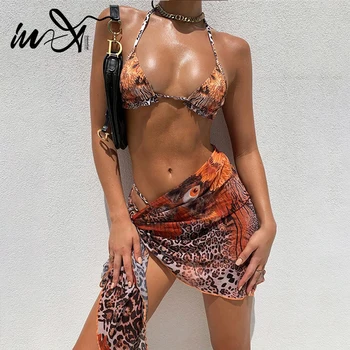 I-X Sexet brasilianske bikinier 2021 mujer Halterneck badetøj kvindelige Nederdel 3 stykker sæt String flæsekanter badedragt kvinder g-streng badedragt