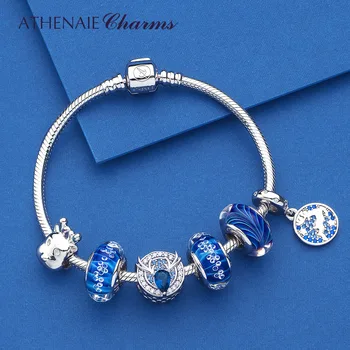 ATHENAIE Jul Salg 925 Sterling Sølv, Blå Ocean Wave Murano Glas Charms Perler til armbånd Armbånd Halskæde