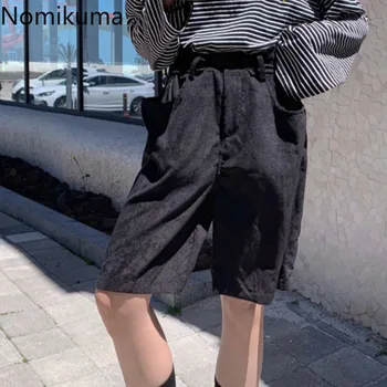 Nomikuma 2020 Sommeren Nye Kvinder Shorts med Høj Talje Solid Farve Fløjlsbukser Lige Korte Bukser Kvindelige koreanske Casual Mode 3a713