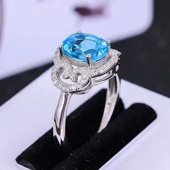 Elegant naturlig gemstone ring 6*8mm 1ct VVS kvalitet topas sølv ring massiv 925 sterling sølv topaz ring romantisk gave til hustru