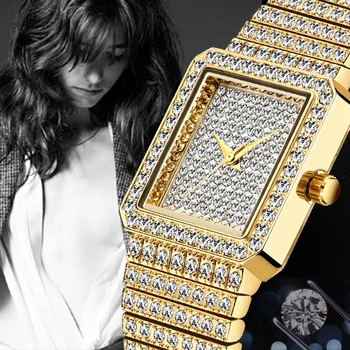 Diamant Ur Til Kvinder Luksus Mærke Sprudlende Dame Guld Sølv Armbånd Kjole 2020 Quartz Ure Bling Armbåndsur Reloj Mujer