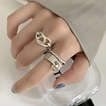 Foxanry INS Mode 925 Sterling Sølv Bredde Ringe til Kvinder, Nye Mode, Enkel, Dobbelt-lags Geometriske Part Smykker Gaver