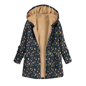 Vinter Blomster Trykt Frakke Kvinder Vintage Harajuku Plus Size Løs Casual Jakker Plus Fløjl Tyk, Varm Mode Hooded Coat