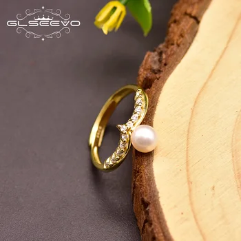 GLSEEVO 925 Sterling Sølv Natural Frisk Vand Hvid Perle Ring For Kvinder Girl Elskere 