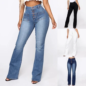 2020 Mode Høj Talje Denim Bukser Til Kvinder Casual Mænds Lommer Jeans Foråret Lange Blå Denim Buks Mujer Plus