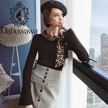 Dabuwawa Vintage Leopard Uafgjort O-Neck Pullover, Sweater Kvinder Efteråret Flare Ærmet Solid Strikket Sweater Kvindelige Damer DT1DJS003