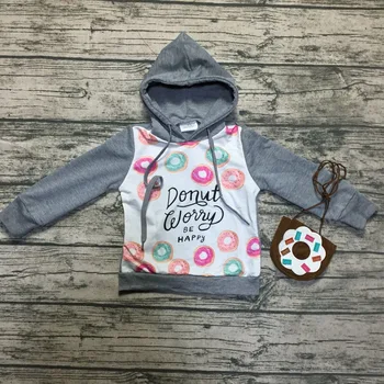Nye Efterår/vinter kids wear tøj baby piger grå hættetrøje tøj børn farverige Donut være glad bomuld boutique-match pung