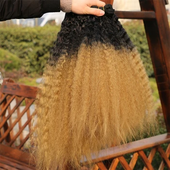 2stk/masse Sort til Golden Ombre hair Bundter 16-20 tommer Rådighed 70 Gram ét stykke Kinky Lige Syntetisk Hår forlængelse væver