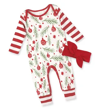 Buksetrold Pige Tøj, Udstyr 2020 Langærmet Baby Sparkedragt Bue Hovedbøjle Jul-Knappen Én-Stykker Passer Spædbarn Tøj
