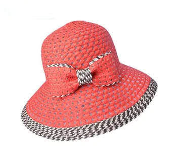 Fashion sommer halm solhat bow-tie håndlavede hatte til kvinder