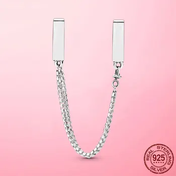 Hot Salg 925 Sterling Sølv Mousserende Sikkerhed Chain Clip Charm Perler passer Oprindelige Pandora Mesh Armbånd Sølv 925 Smykker